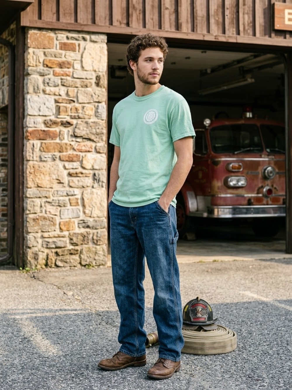 Vintage 2004 Firefighter T Shirt Mens Large Gray Hanes Heavyweight Brotherhood